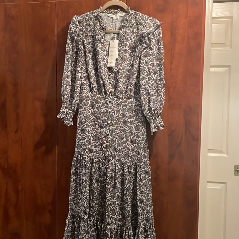 Veronica Beard White Floral Maxi Dress with Blue and Brown Print - Picture 2 of 6